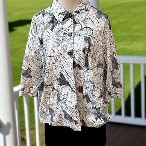 Allison Daley Black and White Floral Blouse